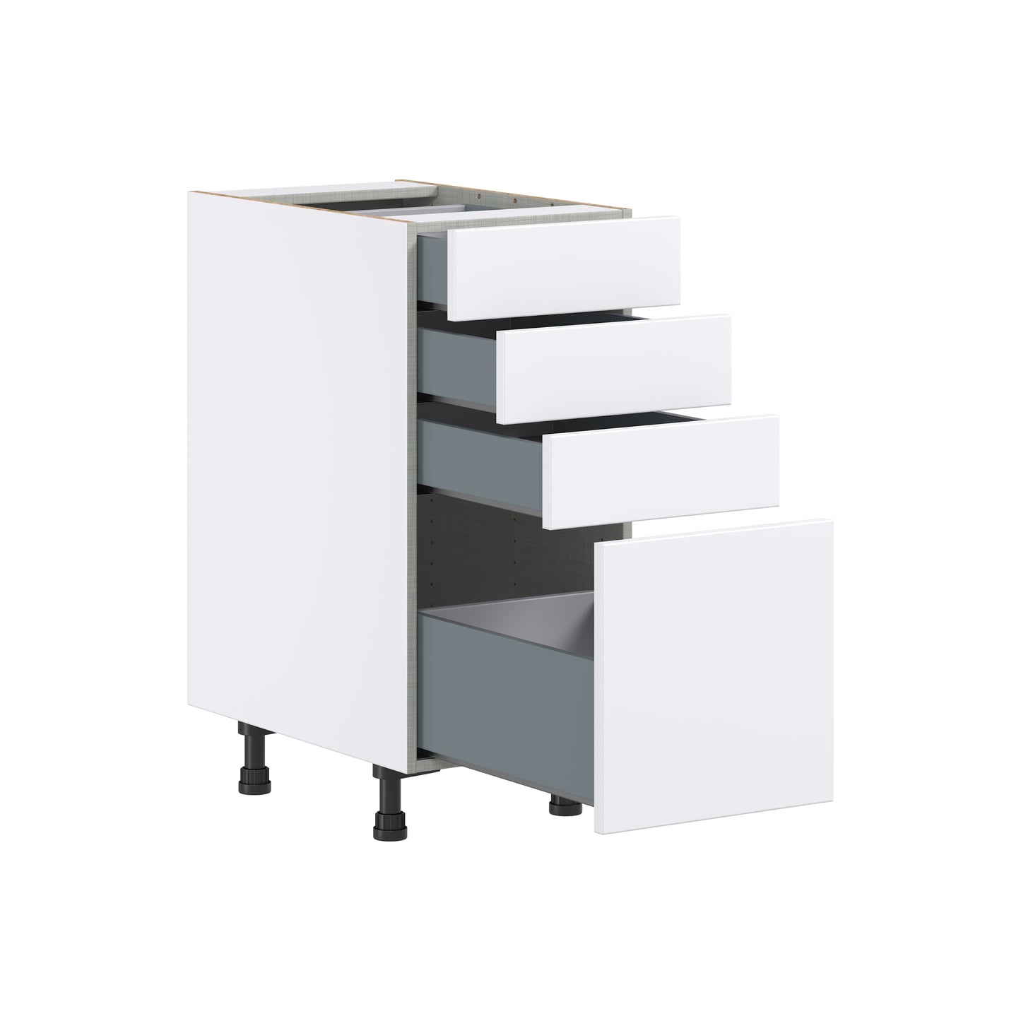 Hugo&Borg Lasalle 15-in W x 34.5-in H x 24-in D Bright White Slab 4-Drawer Base Fully Assembled Cabinet (Flat Panel Style)