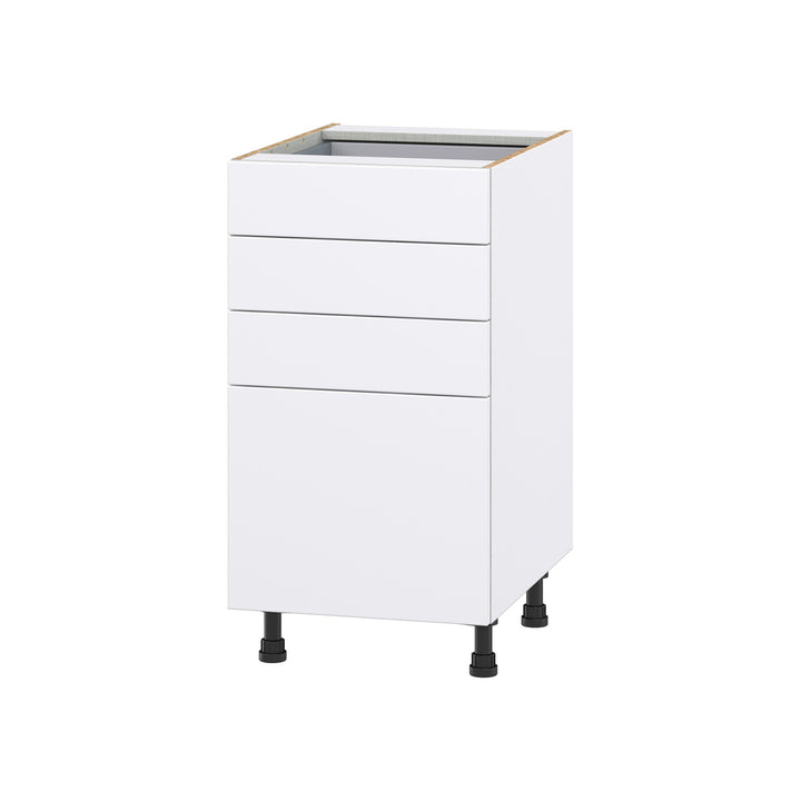 Hugo&Borg Lasalle 18-in W x 34.5-in H x 24-in D Bright White Slab 4-Drawer Base Fully Assembled Cabinet (Flat Panel Style)