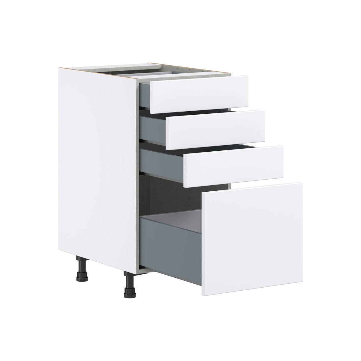 Hugo&Borg Lasalle 18-in W x 34.5-in H x 24-in D Bright White Slab 4-Drawer Base Fully Assembled Cabinet (Flat Panel Style)