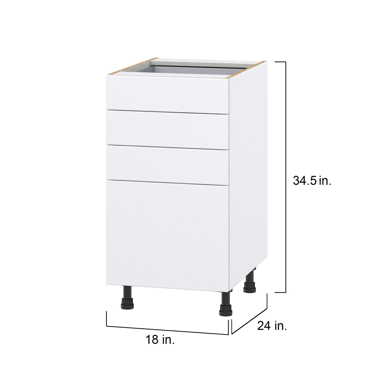 Hugo&Borg Lasalle 18-in W x 34.5-in H x 24-in D Bright White Slab 4-Drawer Base Fully Assembled Cabinet (Flat Panel Style)