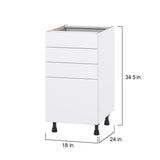 Hugo&Borg Lasalle 18-in W x 34.5-in H x 24-in D Bright White Slab 4-Drawer Base Fully Assembled Cabinet (Flat Panel Style)