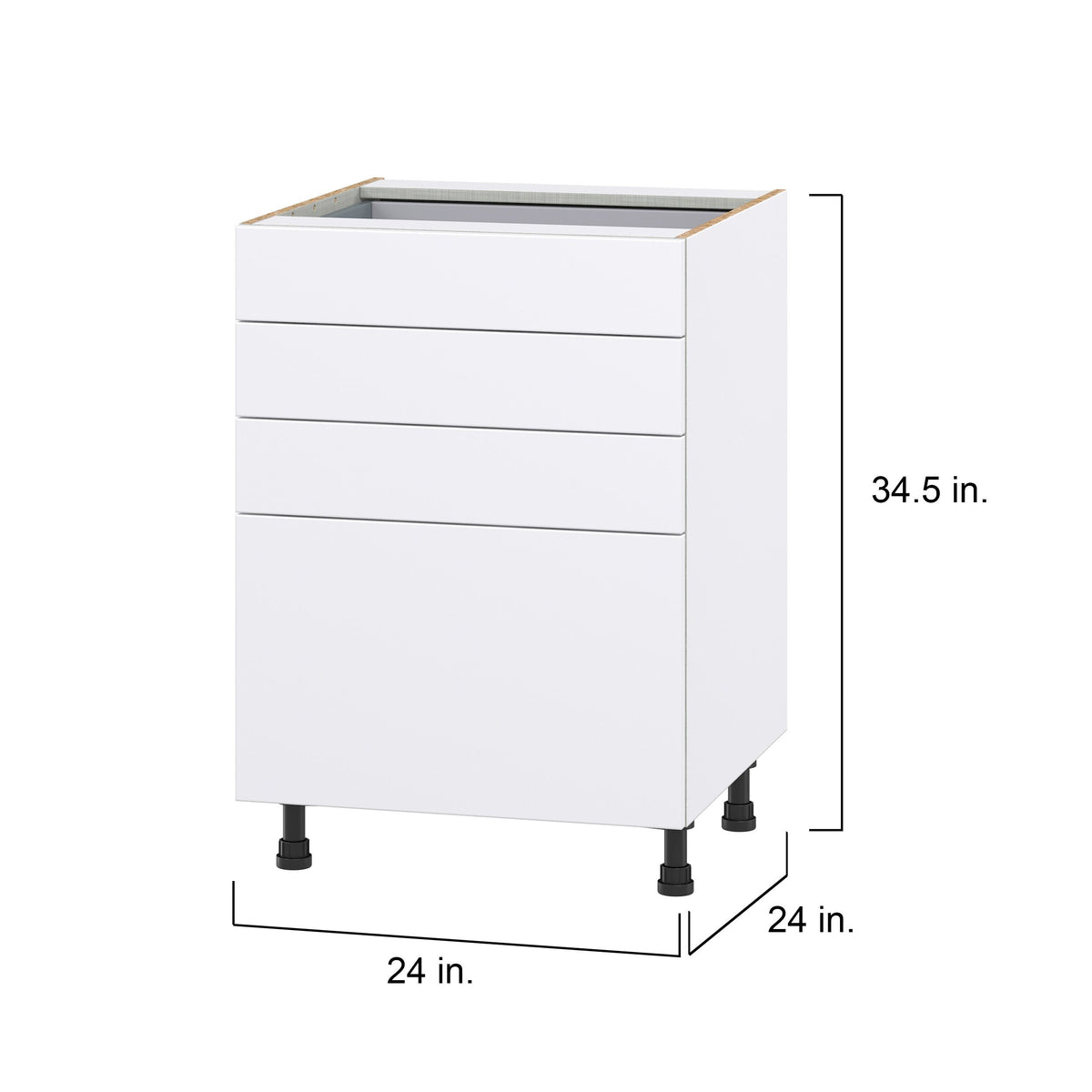 Hugo&Borg Lasalle 24-in W x 34.5-in H x 24-in D Bright White Slab 4-Drawer Base Fully Assembled Cabinet (Flat Panel Style)
