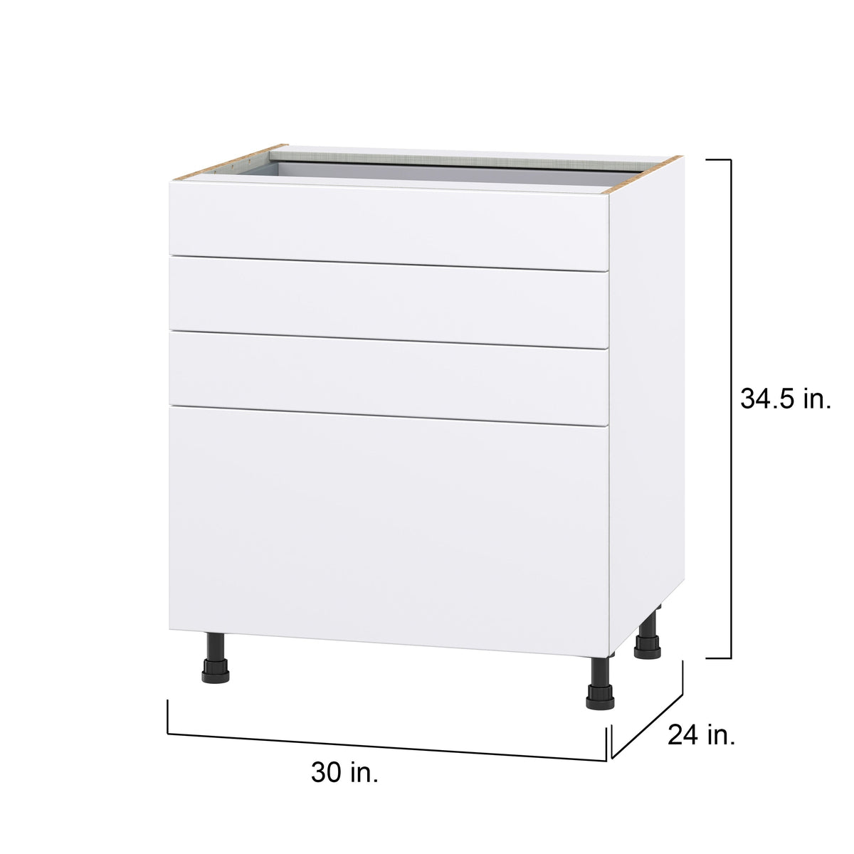 Hugo&Borg Lasalle 30-in W x 34.5-in H x 24-in D Bright White Slab 4-Drawer Base Fully Assembled Cabinet (Flat Panel Style)
