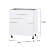 Hugo&Borg Lasalle 30-in W x 34.5-in H x 24-in D Bright White Slab 4-Drawer Base Fully Assembled Cabinet (Flat Panel Style)
