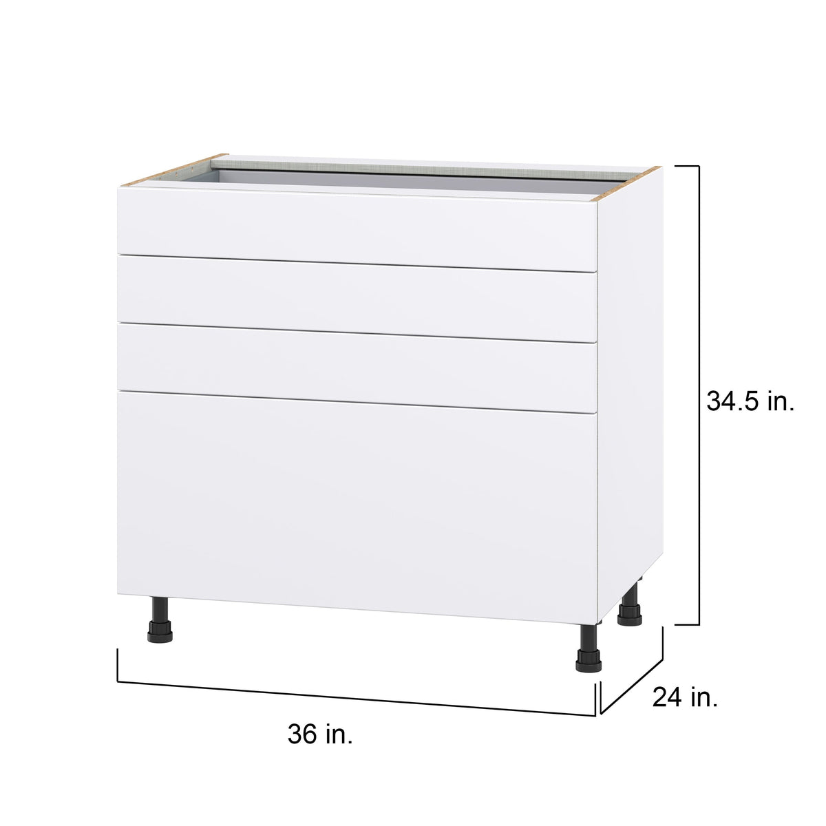 Hugo&Borg Lasalle 36-in W x 34.5-in H x 24-in D Bright White Slab 4-Drawer Base Fully Assembled Cabinet (Flat Panel Style)