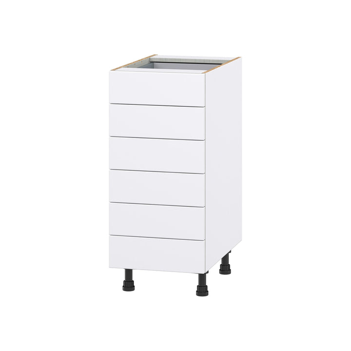 Hugo&Borg Lasalle 15-in W x 34.5-in H x 24-in D Bright White Slab 6-Drawer Base Fully Assembled Cabinet (Flat Panel Style)