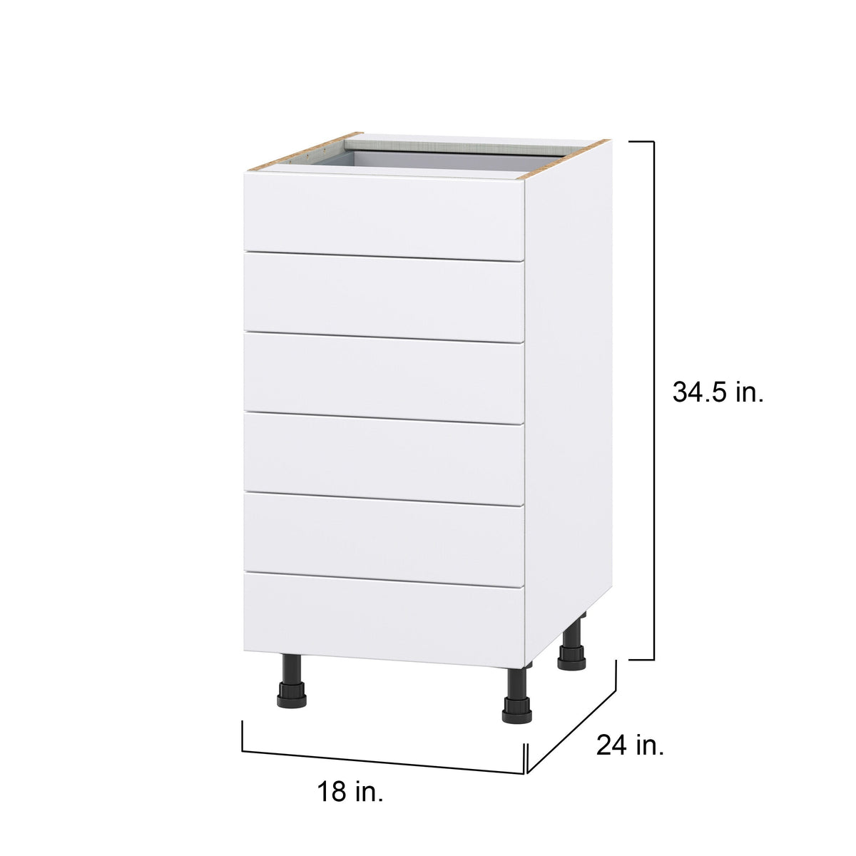Hugo&Borg Lasalle 18-in W x 34.5-in H x 24-in D Bright White Slab 6-Drawer Base Fully Assembled Cabinet (Flat Panel Style)