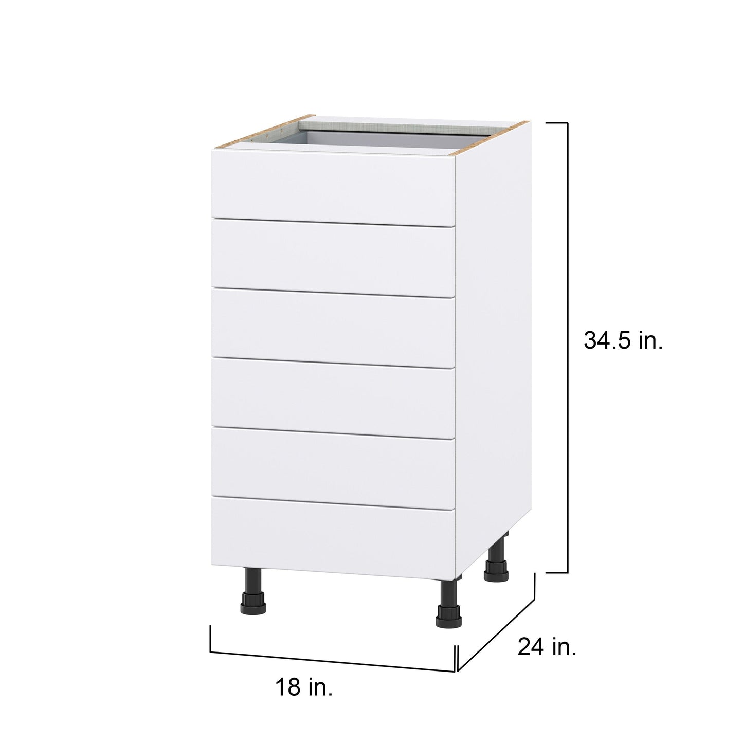 Hugo&Borg Lasalle 18-in W x 34.5-in H x 24-in D Bright White Slab 6-Drawer Base Fully Assembled Cabinet (Flat Panel Style)