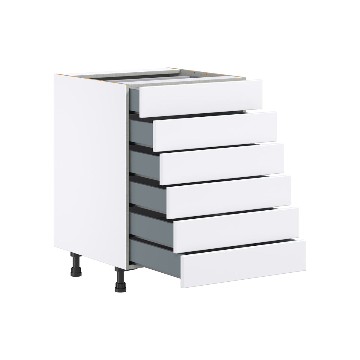 Hugo&Borg Lasalle 24-in W x 34.5-in H x 24-in D Bright White Slab 6-Drawer Base Fully Assembled Cabinet (Flat Panel Style)