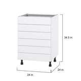Hugo&Borg Lasalle 24-in W x 34.5-in H x 24-in D Bright White Slab 6-Drawer Base Fully Assembled Cabinet (Flat Panel Style)