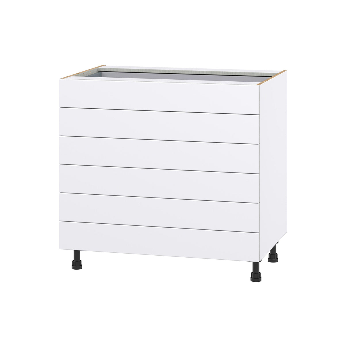 Hugo&Borg Lasalle 36-in W x 34.5-in H x 24-in D Bright White Slab 6-Drawer Base Fully Assembled Cabinet (Flat Panel Style)