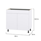 Hugo&Borg Lasalle 36-in W x 34.5-in H x 24-in D Bright White Slab Sink Base Fully Assembled Cabinet (Flat Panel Slab Style)
