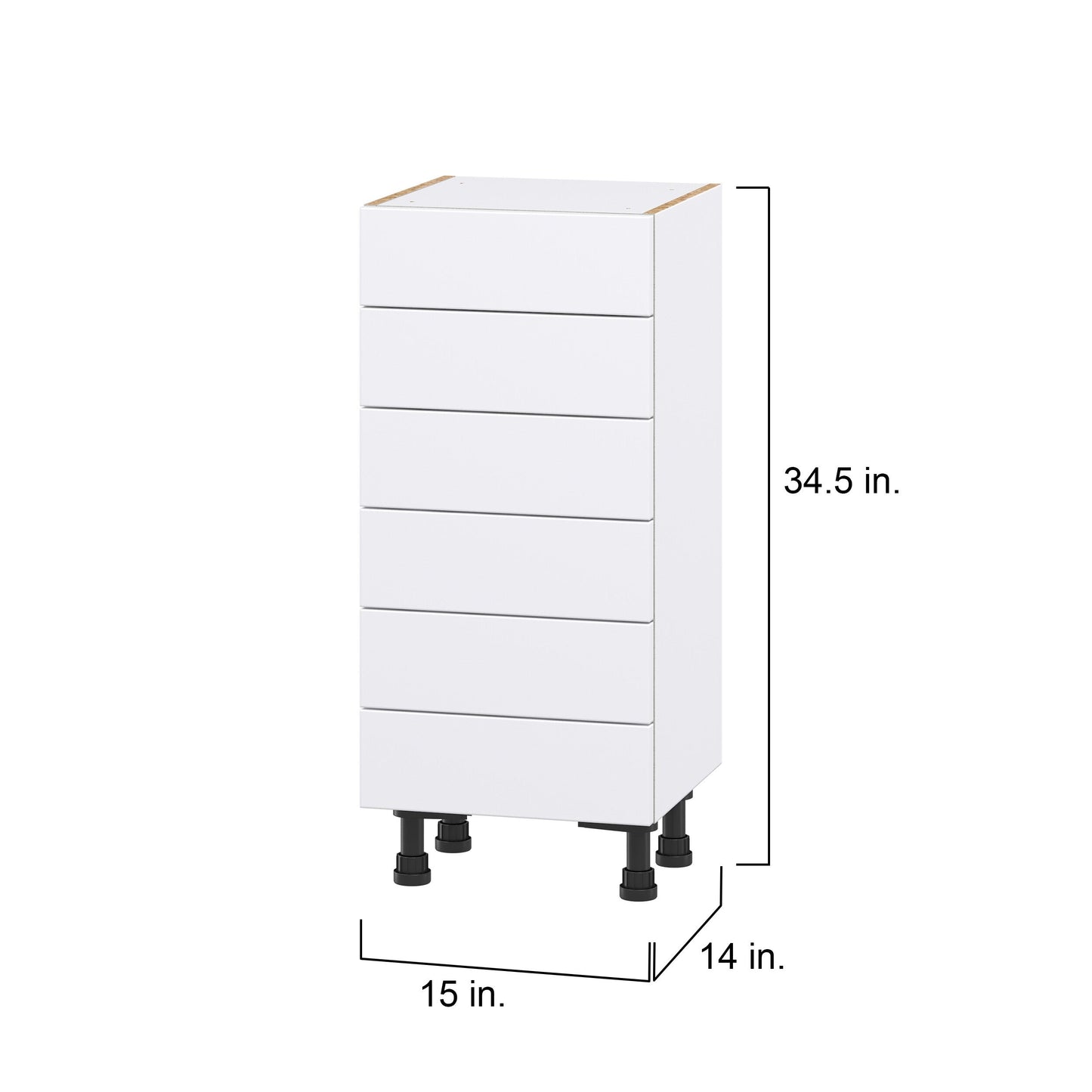 Hugo&Borg Lasalle 15-in W x 34.5-in H x 14-in D Bright White Slab 6-Drawer Base Fully Assembled Cabinet (Flat Panel Style)