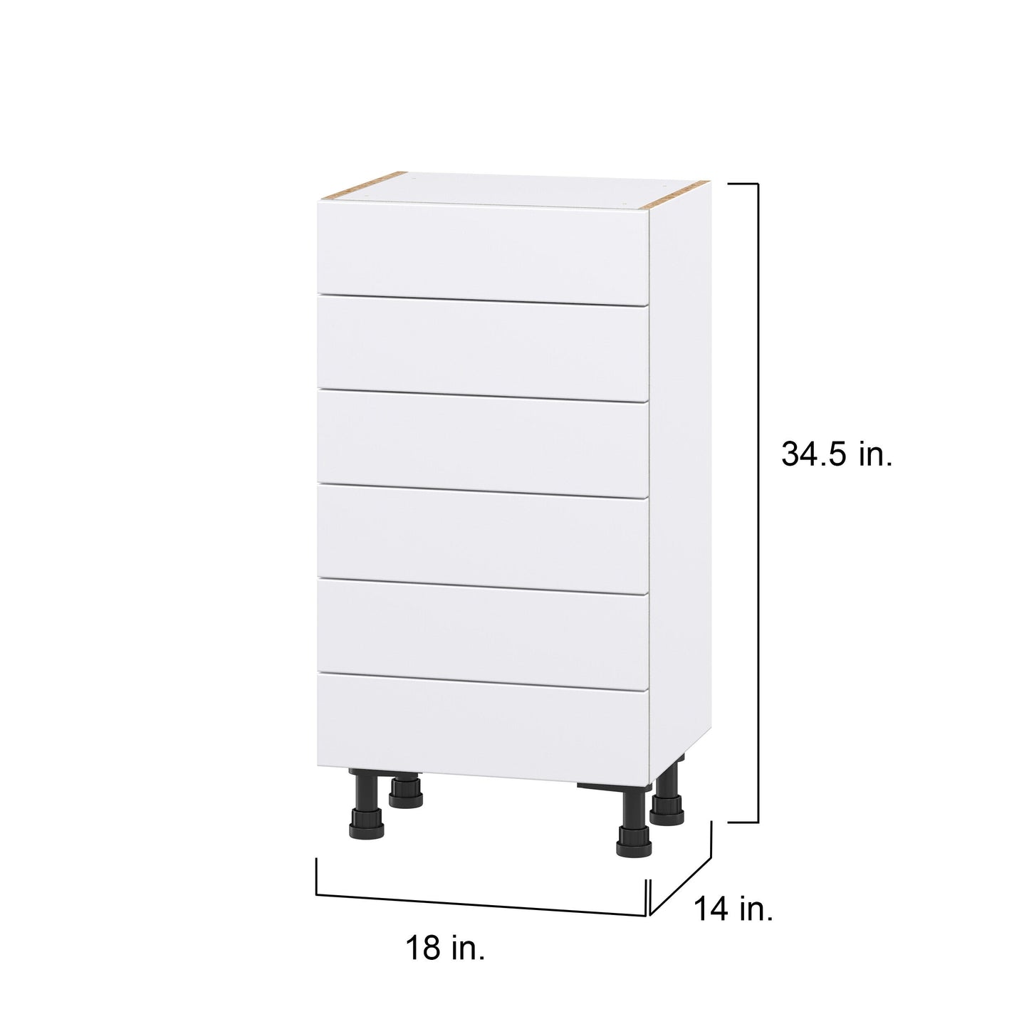 Hugo&Borg Lasalle 18-in W x 34.5-in H x 14-in D Bright White Slab 6-Drawer Base Fully Assembled Cabinet (Flat Panel Style)