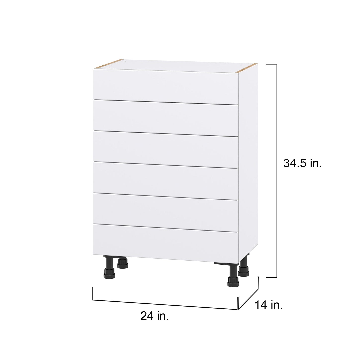 Hugo&Borg Lasalle 24-in W x 34.5-in H x 14-in D Bright White Slab 6-Drawer Base Fully Assembled Cabinet (Flat Panel Style)