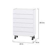 Hugo&Borg Lasalle 24-in W x 34.5-in H x 14-in D Bright White Slab 6-Drawer Base Fully Assembled Cabinet (Flat Panel Style)
