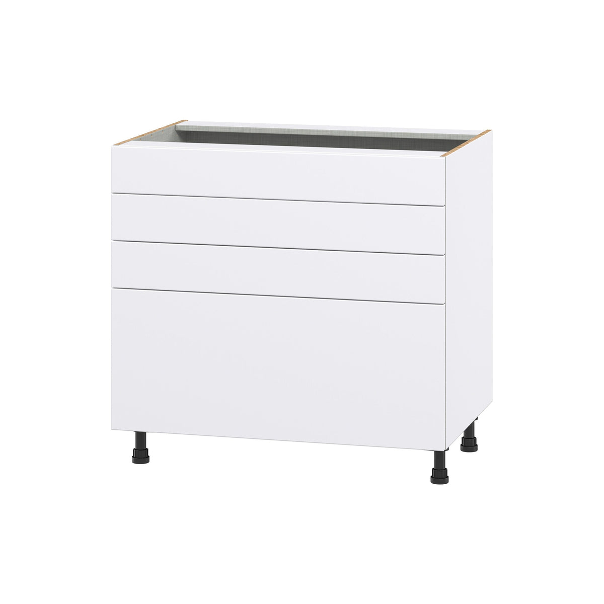 Hugo&Borg Lasalle 36-in W x 34.5-in H x 24-in D Bright White Slab 4-Drawer Base Fully Assembled Cabinet (Flat Panel Style)
