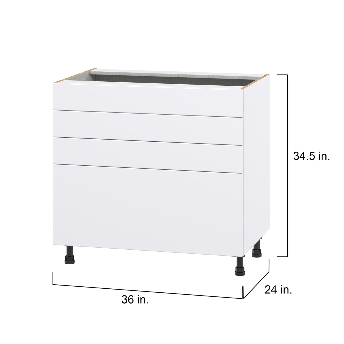 Hugo&Borg Lasalle 36-in W x 34.5-in H x 24-in D Bright White Slab 4-Drawer Base Fully Assembled Cabinet (Flat Panel Style)