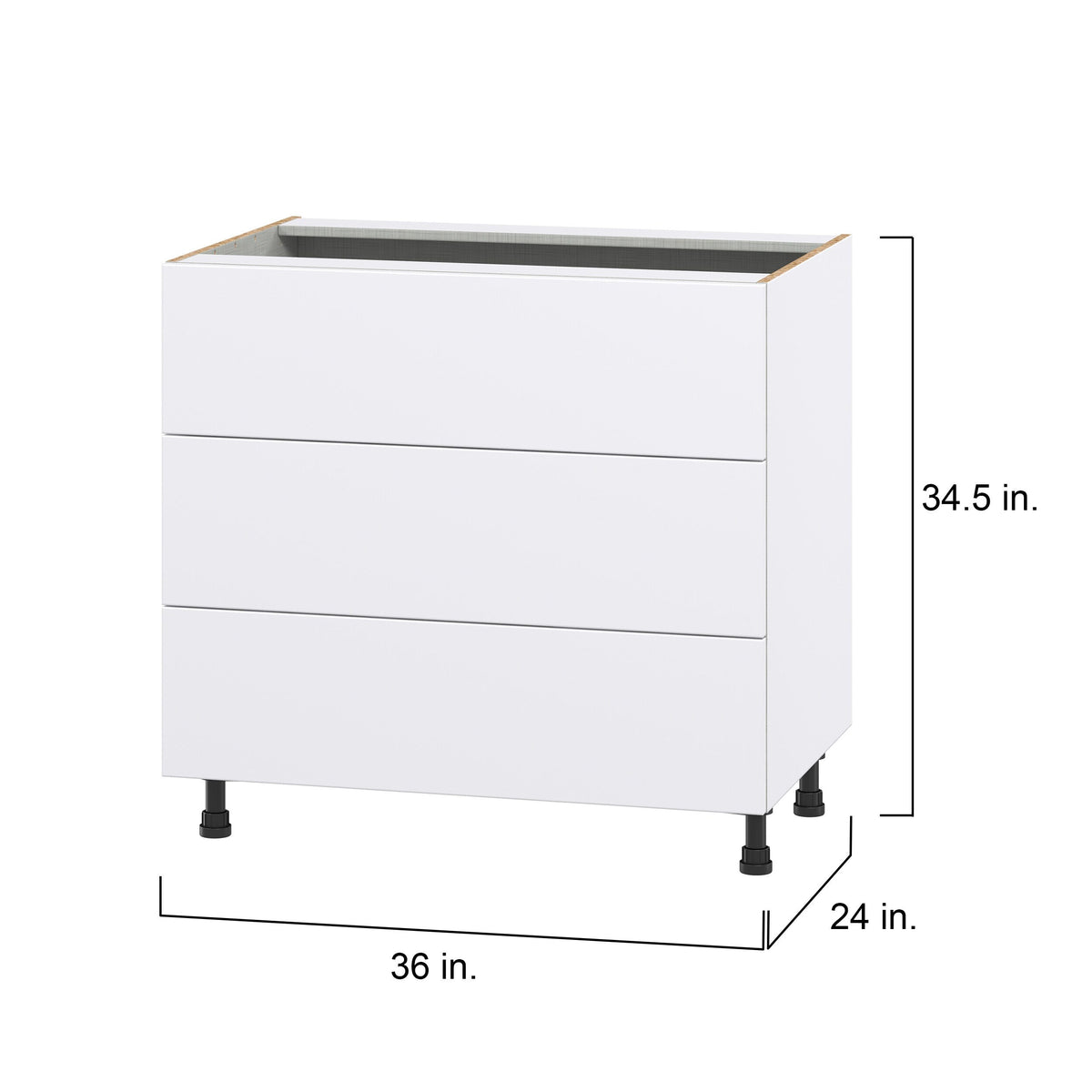 Hugo&Borg Lasalle 36-in W x 34.5-in H x 24-in D Bright White Slab 3-Drawer Base Fully Assembled Cabinet (Flat Panel Style)