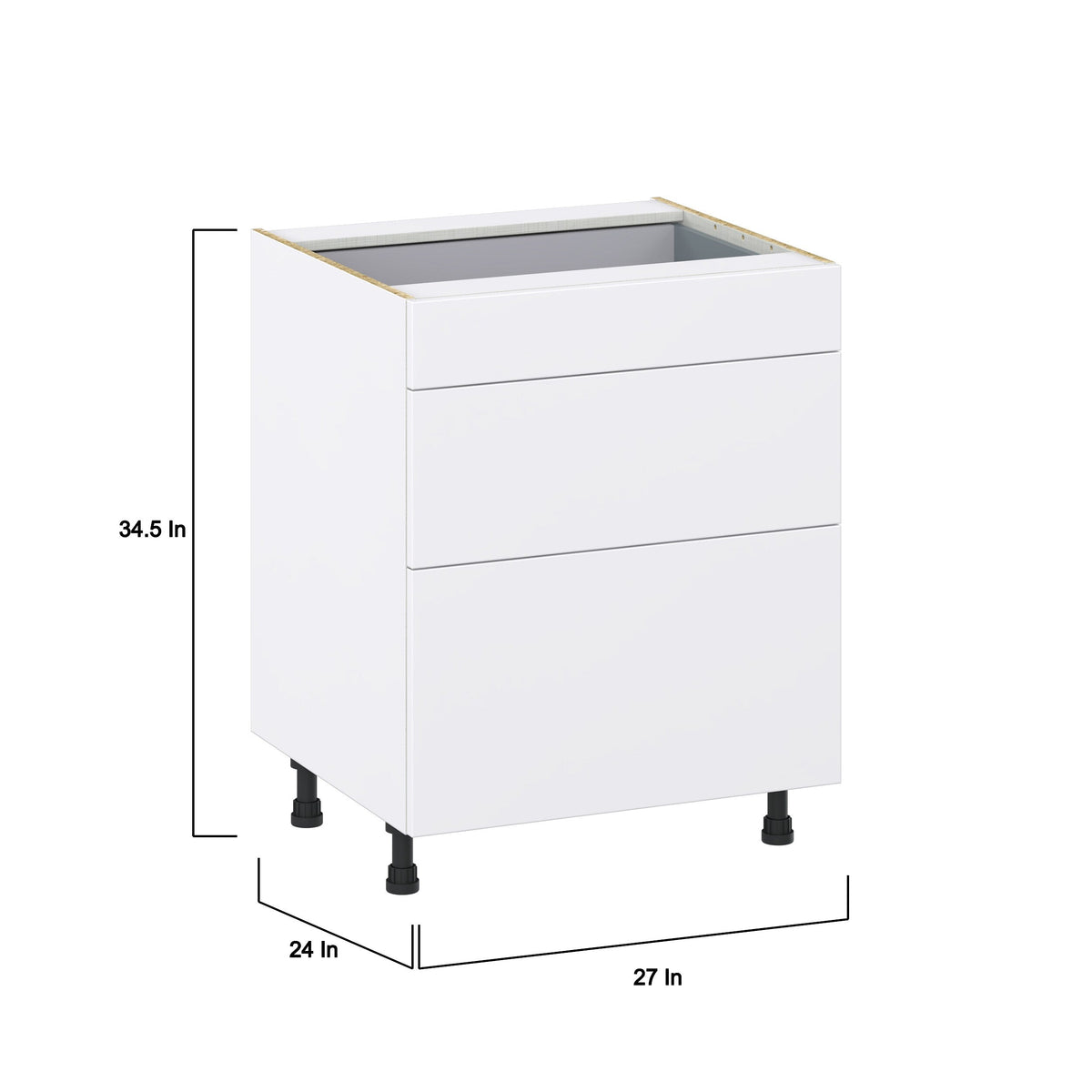 Hugo&Borg Lasalle 27-in W x 34.5-in H x 24-in D Bright White Slab 3-Drawer Base Fully Assembled Cabinet (Flat Panel Style)