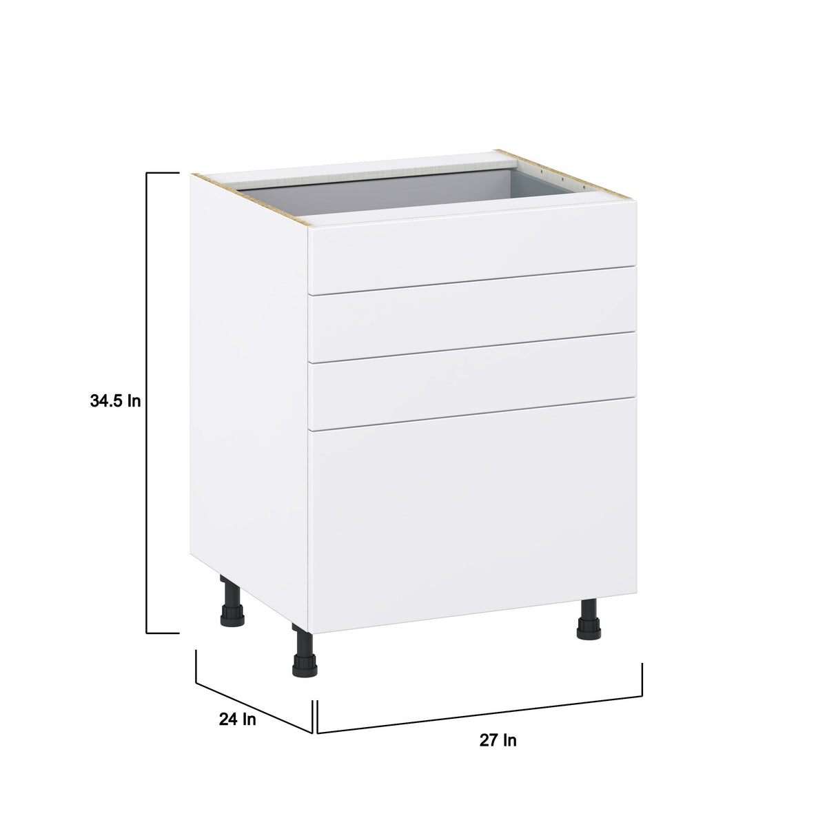 Hugo&Borg Lasalle 27-in W x 34.5-in H x 24-in D Bright White Slab 4-Drawer Base Fully Assembled Cabinet (Flat Panel Style)