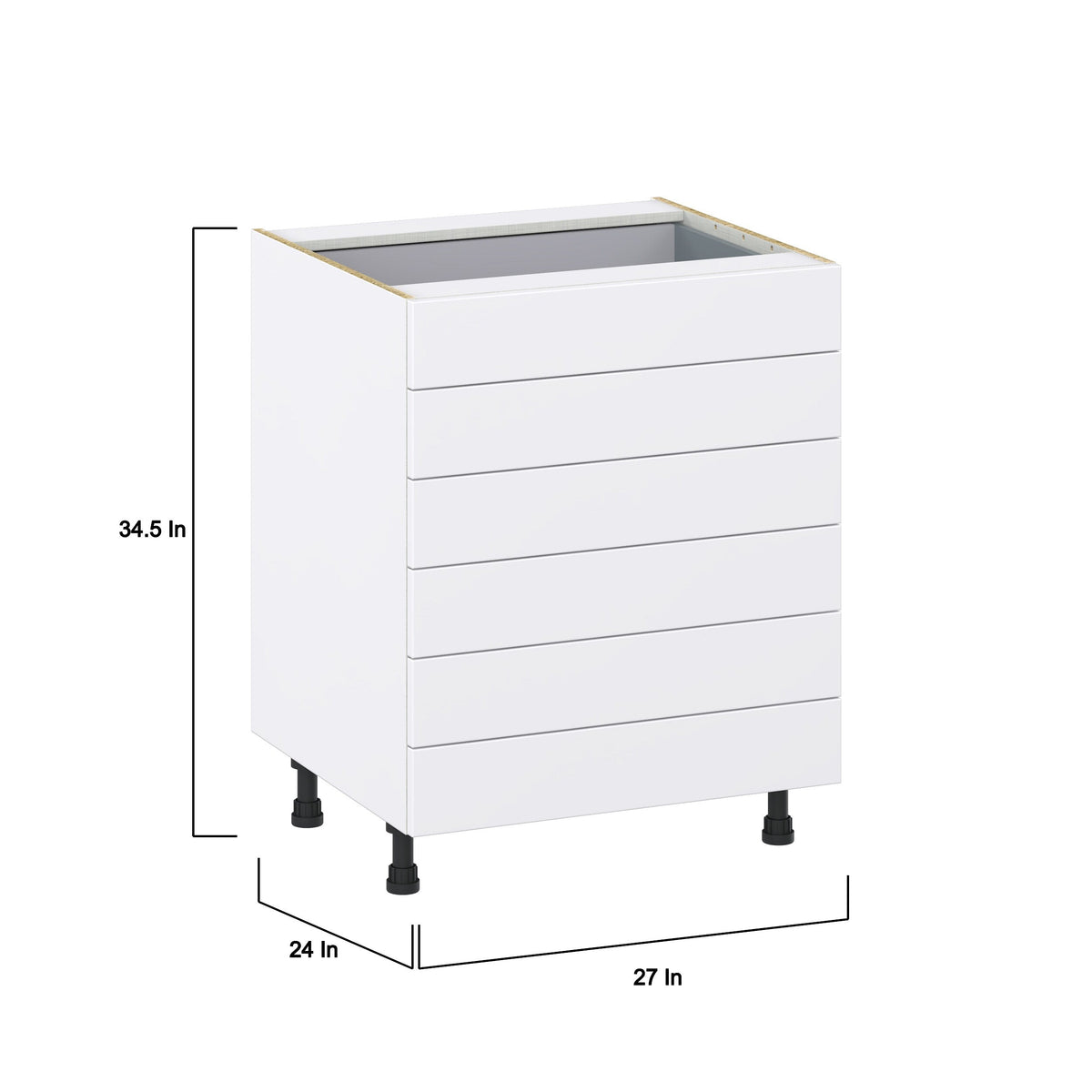 Hugo&Borg Lasalle 27-in W x 34.5-in H x 24-in D Bright White Slab 6-Drawer Base Fully Assembled Cabinet (Flat Panel Style)