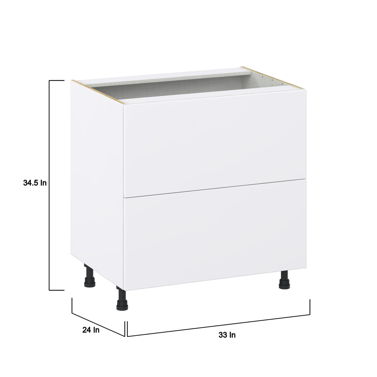 Hugo&Borg Lasalle 33-in W x 34.5-in H x 24-in D Bright White Slab 2-Drawer Base Fully Assembled Cabinet (Flat Panel Style)