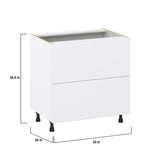 Hugo&Borg Lasalle 33-in W x 34.5-in H x 24-in D Bright White Slab 2-Drawer Base Fully Assembled Cabinet (Flat Panel Style)