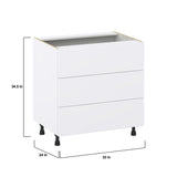 Hugo&Borg Lasalle 33-in W x 34.5-in H x 24-in D Bright White Slab 3-Drawer Base Fully Assembled Cabinet (Flat Panel Style)