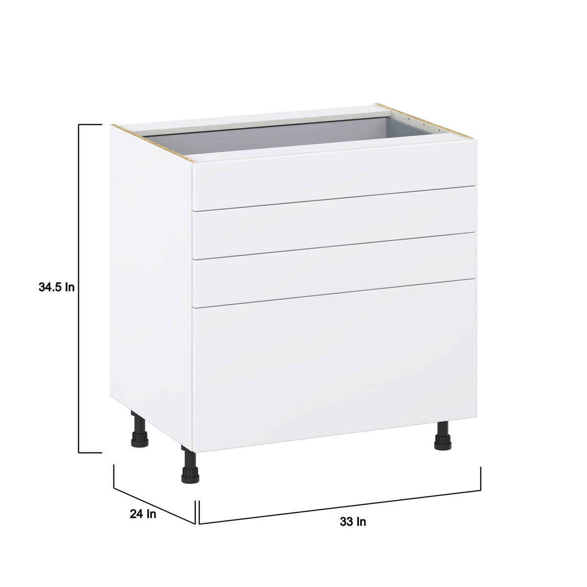 Hugo&Borg Lasalle 33-in W x 34.5-in H x 24-in D Bright White Slab 4-Drawer Base Fully Assembled Cabinet (Flat Panel Style)