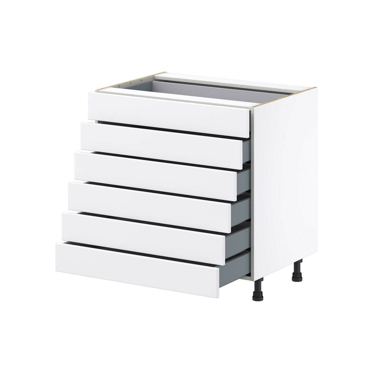 Hugo&Borg Lasalle 33-in W x 34.5-in H x 24-in D Bright White Slab 6-Drawer Base Fully Assembled Cabinet (Flat Panel Style)