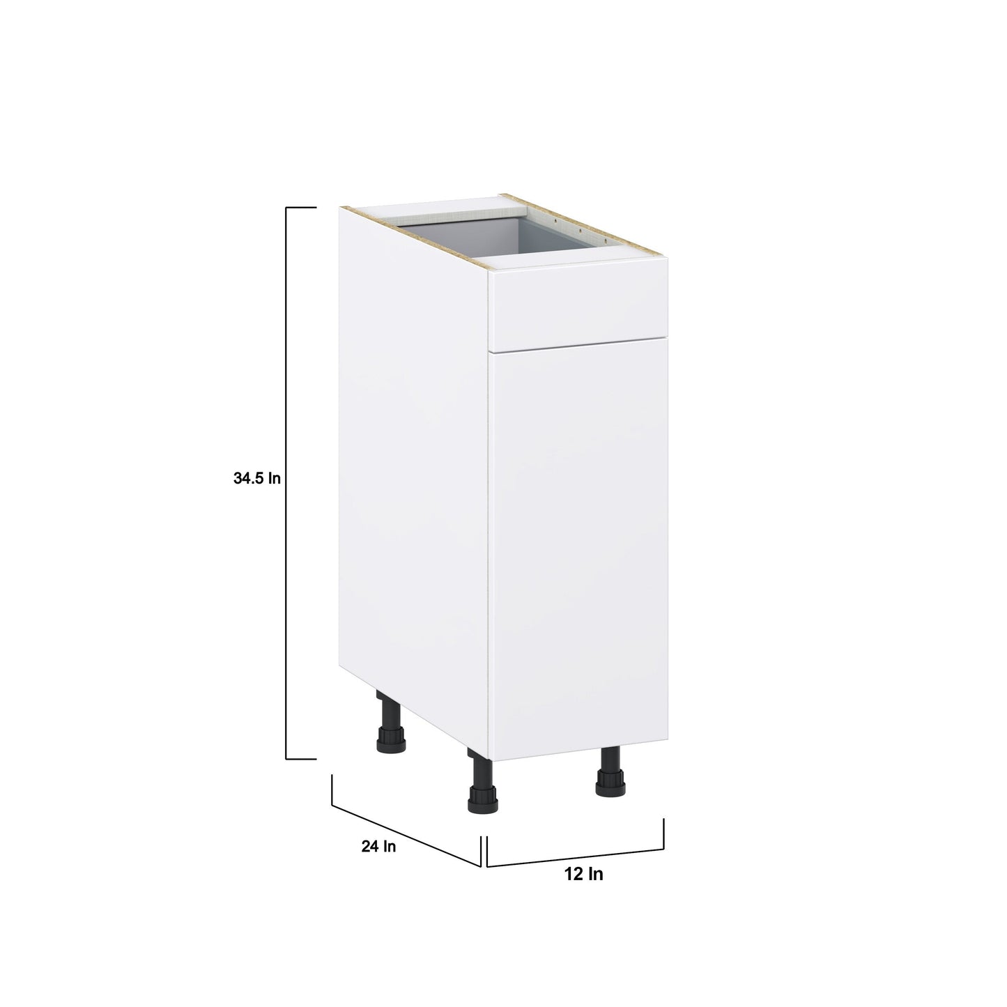 Hugo&Borg Lasalle 12-in W x 34.5-in H x 24-in D Bright White Slab 1-Drawer Base Fully Assembled Cabinet (Flat Panel Slab Style)