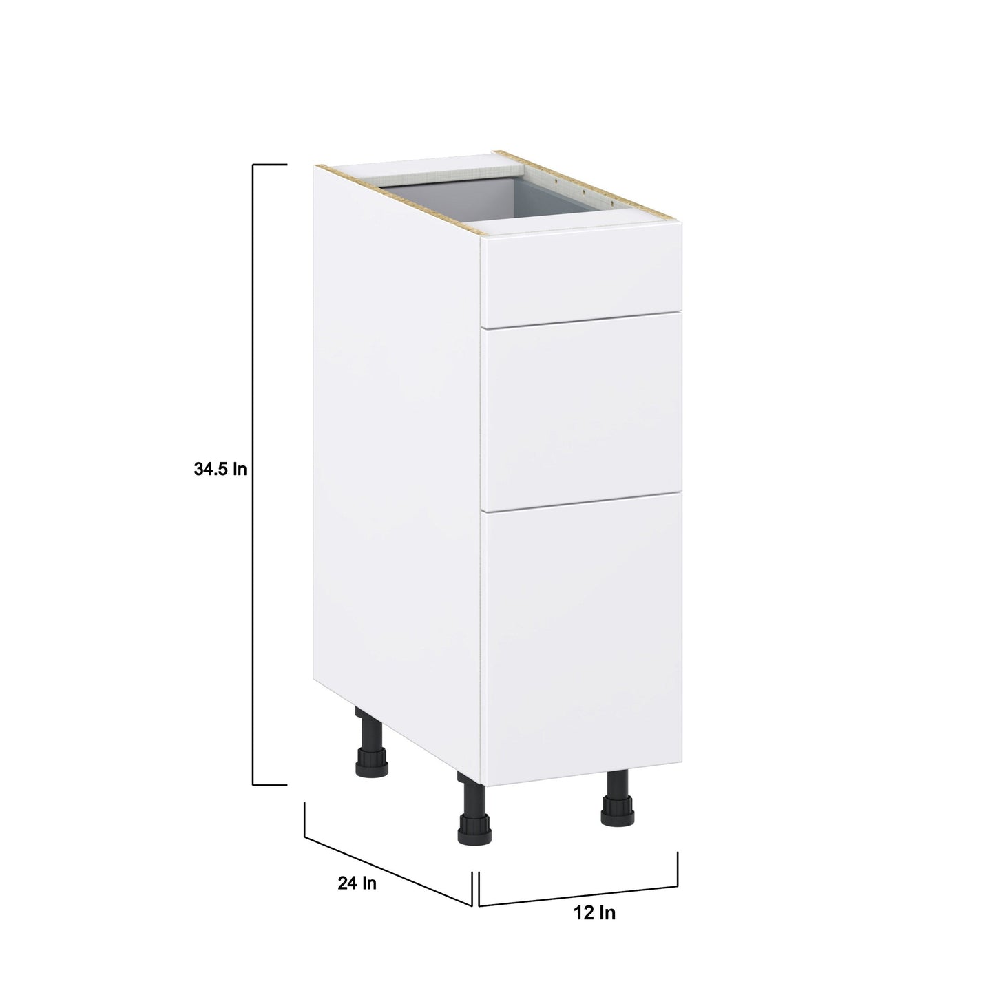 Hugo&Borg Lasalle 12-in W x 34.5-in H x 24-in D Bright White Slab 3-Drawer Base Fully Assembled Cabinet (Flat Panel Style)