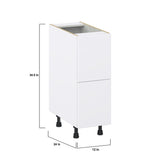 Hugo&Borg Lasalle 12-in W x 34.5-in H x 24-in D Bright White Slab 2-Drawer Base Fully Assembled Cabinet (Flat Panel Style)