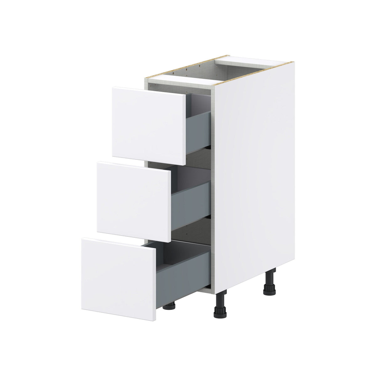 Hugo&Borg Lasalle 12-in W x 34.5-in H x 24-in D Bright White Slab 3-Drawer Base Fully Assembled Cabinet (Flat Panel Style)