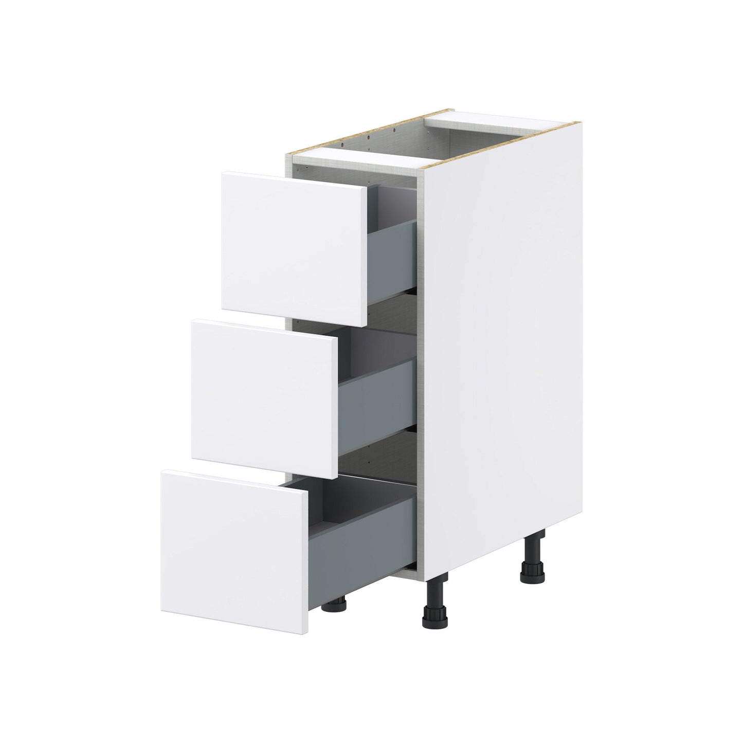 Hugo&Borg Lasalle 12-in W x 34.5-in H x 24-in D Bright White Slab 3-Drawer Base Fully Assembled Cabinet (Flat Panel Style)