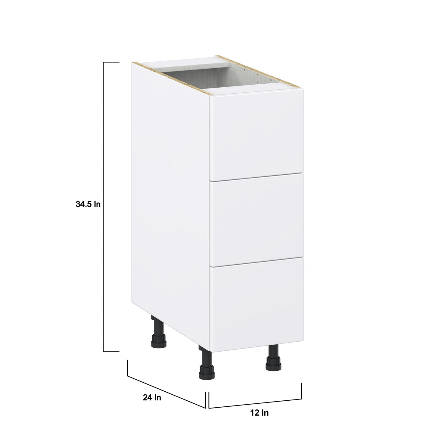 Hugo&Borg Lasalle 12-in W x 34.5-in H x 24-in D Bright White Slab 3-Drawer Base Fully Assembled Cabinet (Flat Panel Style)