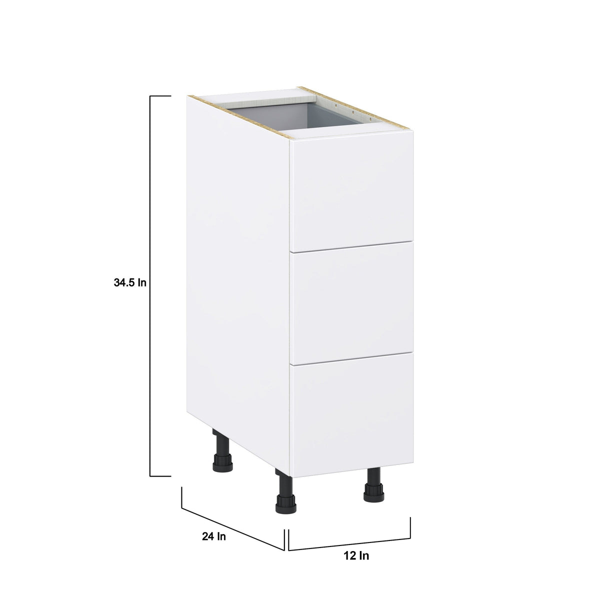 Hugo&Borg Lasalle 12-in W x 34.5-in H x 24-in D Bright White Slab 4-Drawer Base Fully Assembled Cabinet (Flat Panel Style)