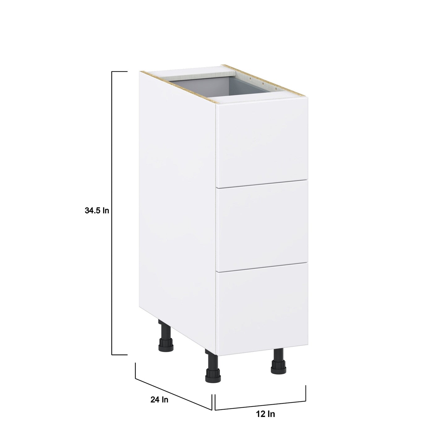 Hugo&Borg Lasalle 12-in W x 34.5-in H x 24-in D Bright White Slab 4-Drawer Base Fully Assembled Cabinet (Flat Panel Style)