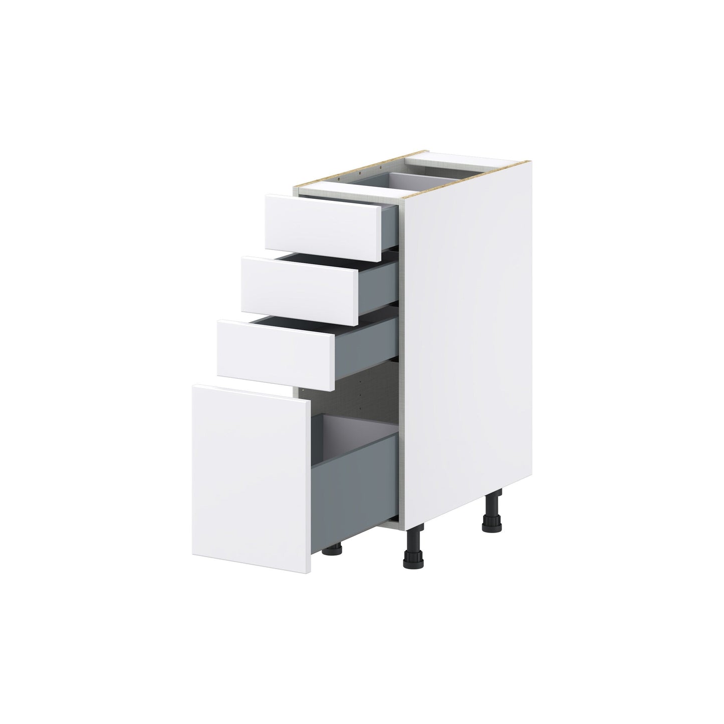 Hugo&Borg Lasalle 12-in W x 34.5-in H x 24-in D Bright White Slab 4-Drawer Base Fully Assembled Cabinet (Flat Panel Style)