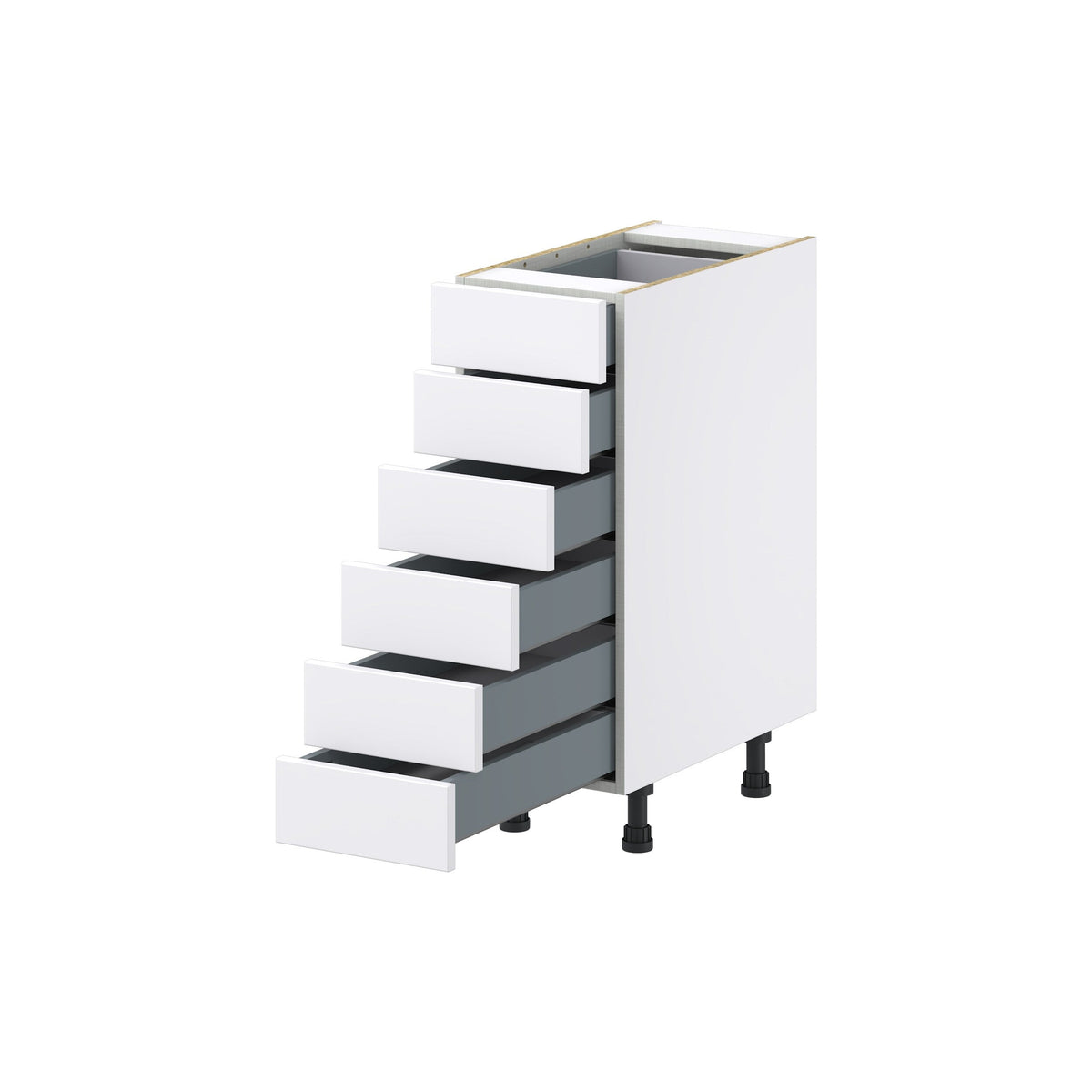 Hugo&Borg Lasalle 12-in W x 34.5-in H x 24-in D Bright White Slab 6-Drawer Base Fully Assembled Cabinet (Flat Panel Style)