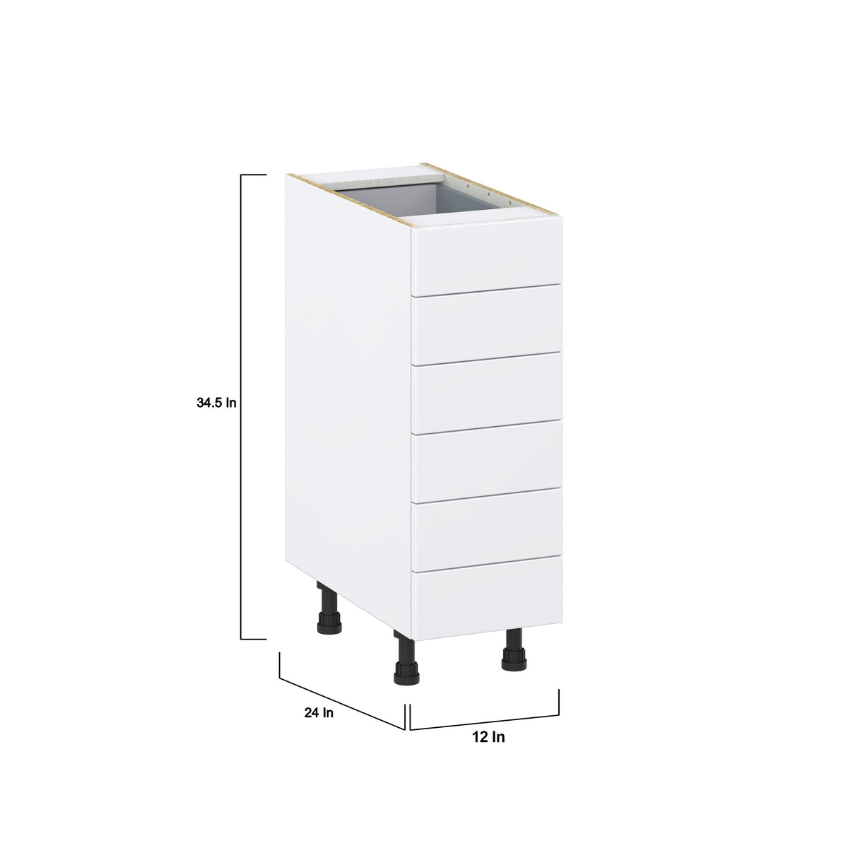 Hugo&Borg Lasalle 12-in W x 34.5-in H x 24-in D Bright White Slab 6-Drawer Base Fully Assembled Cabinet (Flat Panel Style)