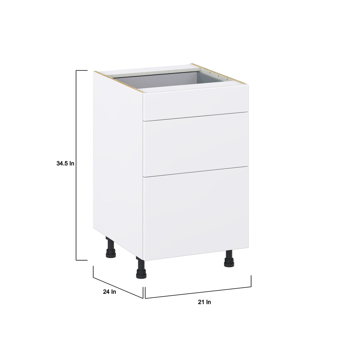 Hugo&Borg Lasalle 21-in W x 34.5-in H x 24-in D Bright White Slab 3-Drawer Base Fully Assembled Cabinet (Flat Panel Style)
