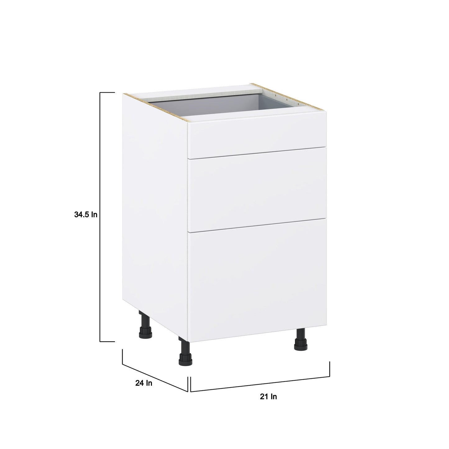 Hugo&Borg Lasalle 21-in W x 34.5-in H x 24-in D Bright White Slab 3-Drawer Base Fully Assembled Cabinet (Flat Panel Style)