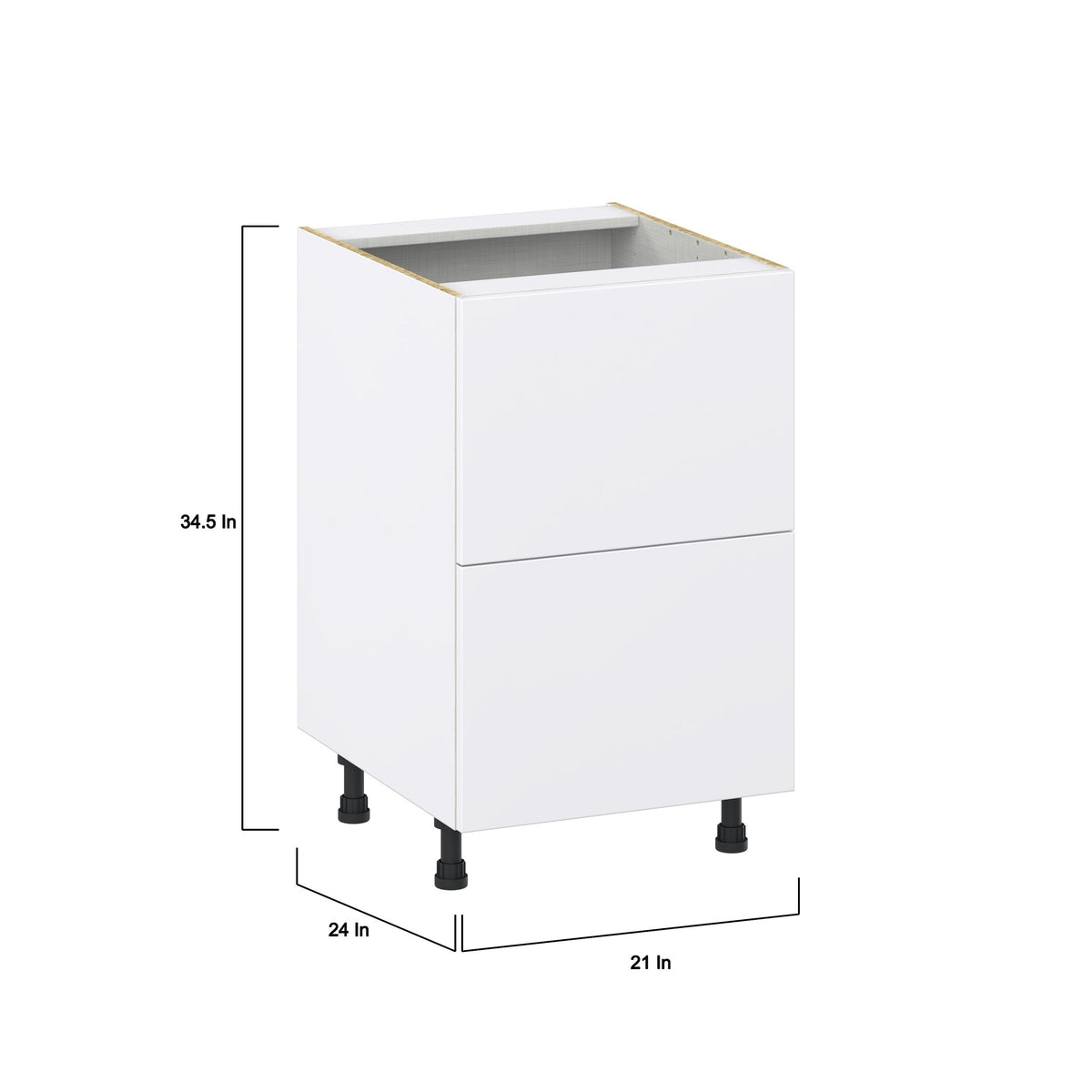 Hugo&Borg Lasalle 21-in W x 34.5-in H x 24-in D Bright White Slab 2-Drawer Base Fully Assembled Cabinet (Flat Panel Style)