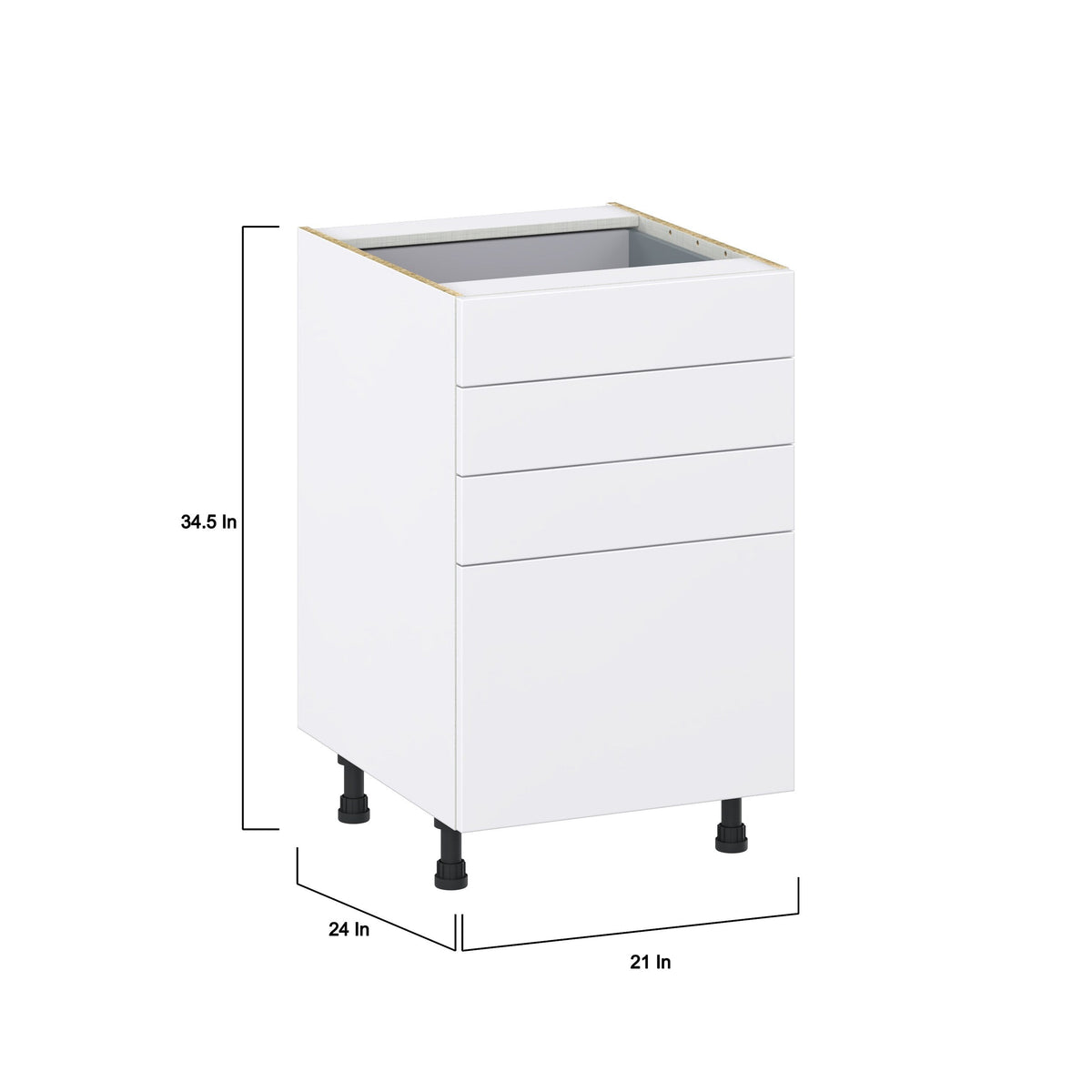 Hugo&Borg Lasalle 21-in W x 34.5-in H x 24-in D Bright White Slab 4-Drawer Base Fully Assembled Cabinet (Flat Panel Style)