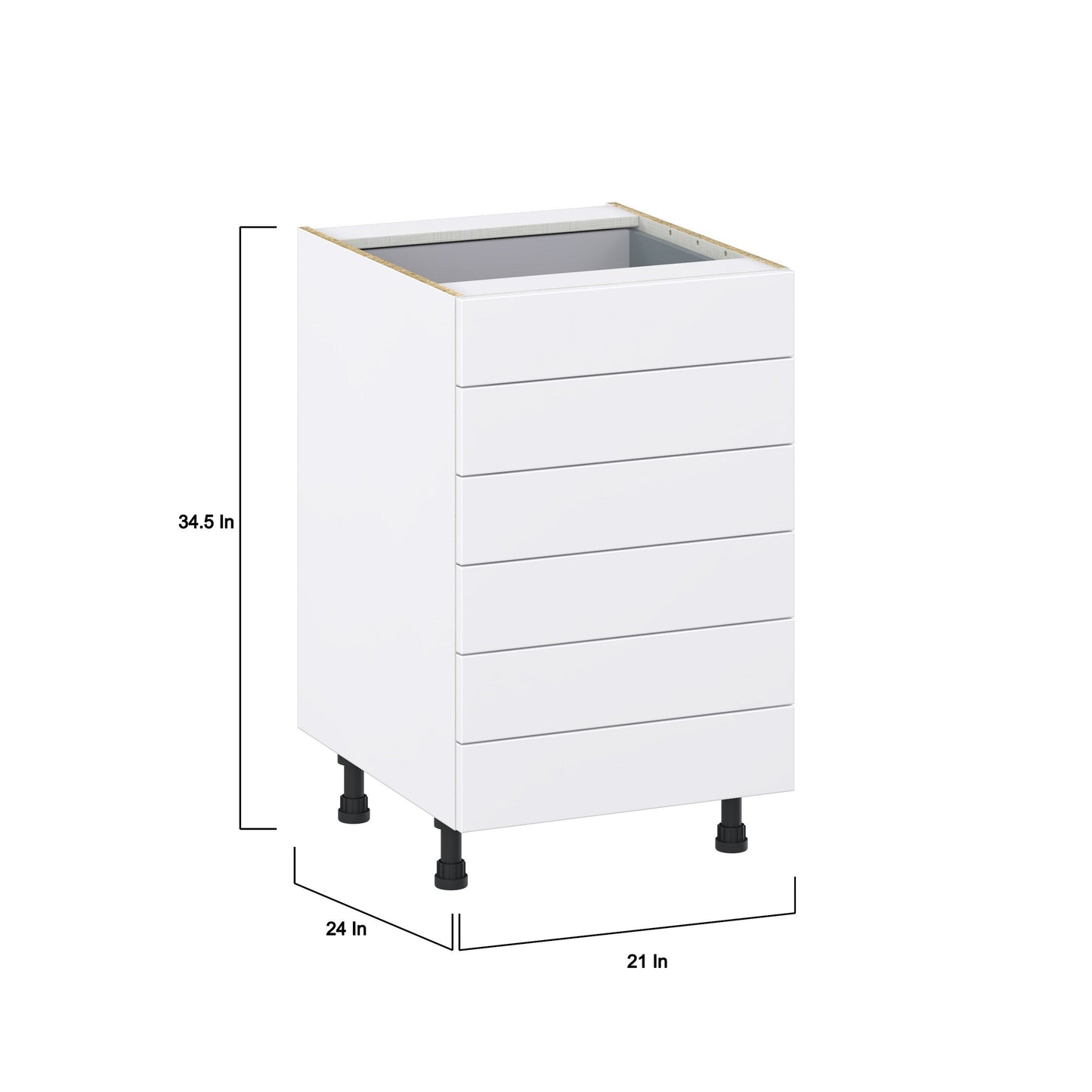 Hugo&Borg Lasalle 21-in W x 34.5-in H x 24-in D Bright White Slab 6-Drawer Base Fully Assembled Cabinet (Flat Panel Style)