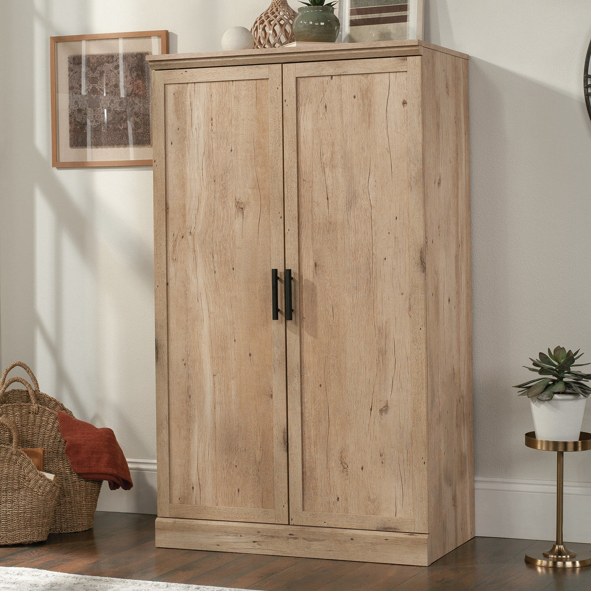 Sauder 34.882-in W x 59.764-in H Particleboard Prime Oak Freestanding Utility Storage Cabinet