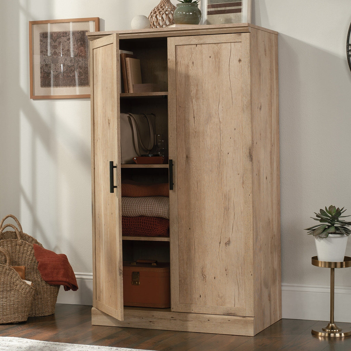 Sauder 34.882-in W x 59.764-in H Particleboard Prime Oak Freestanding Utility Storage Cabinet