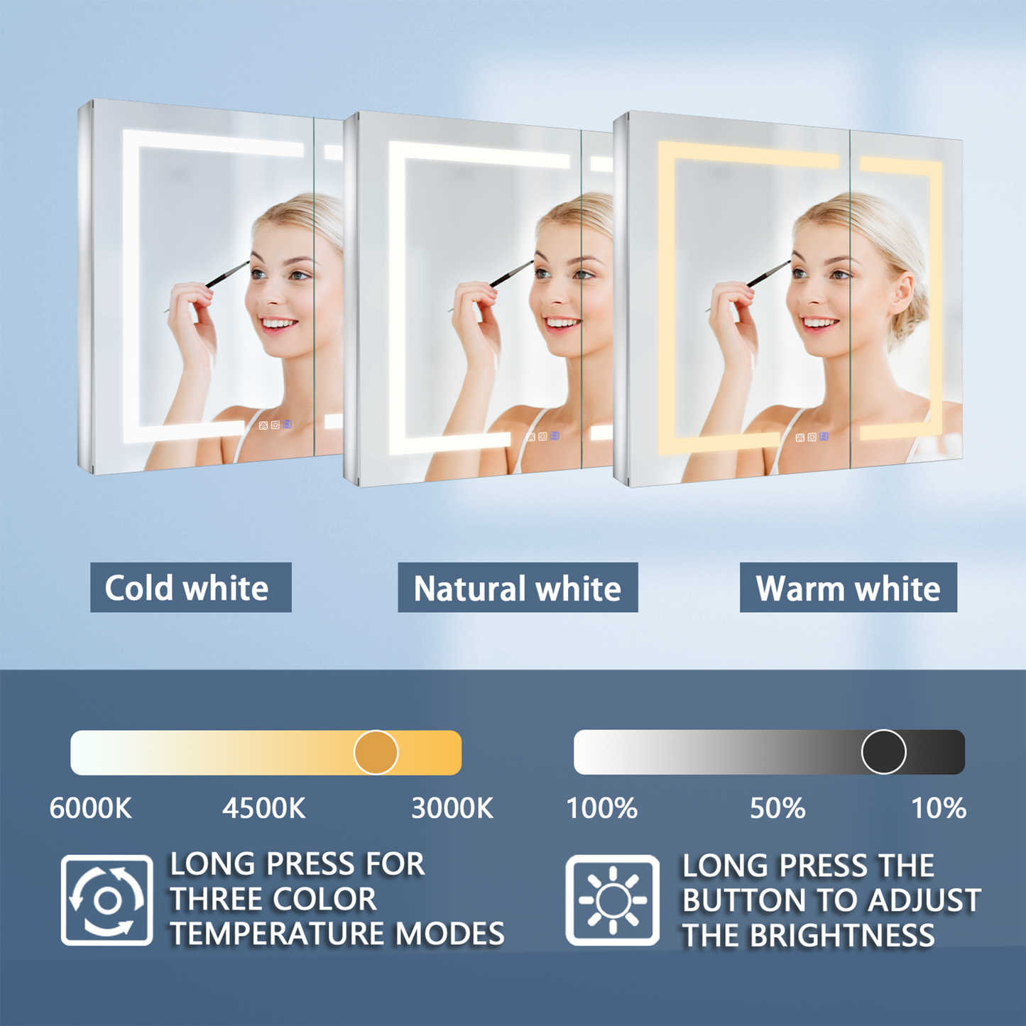 ExBrite 32-in x 30-in Lighted LED Fog Free Surface/Recessed Mount Silver Mirrored Soft Close Medicine Cabinet with Outlet